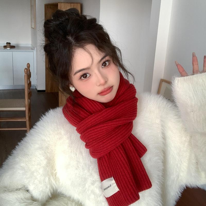 Red Scarf Women's Winter New Autumn and Winter Atmosphere High-end Christmas New Scarf Warm and Thicker