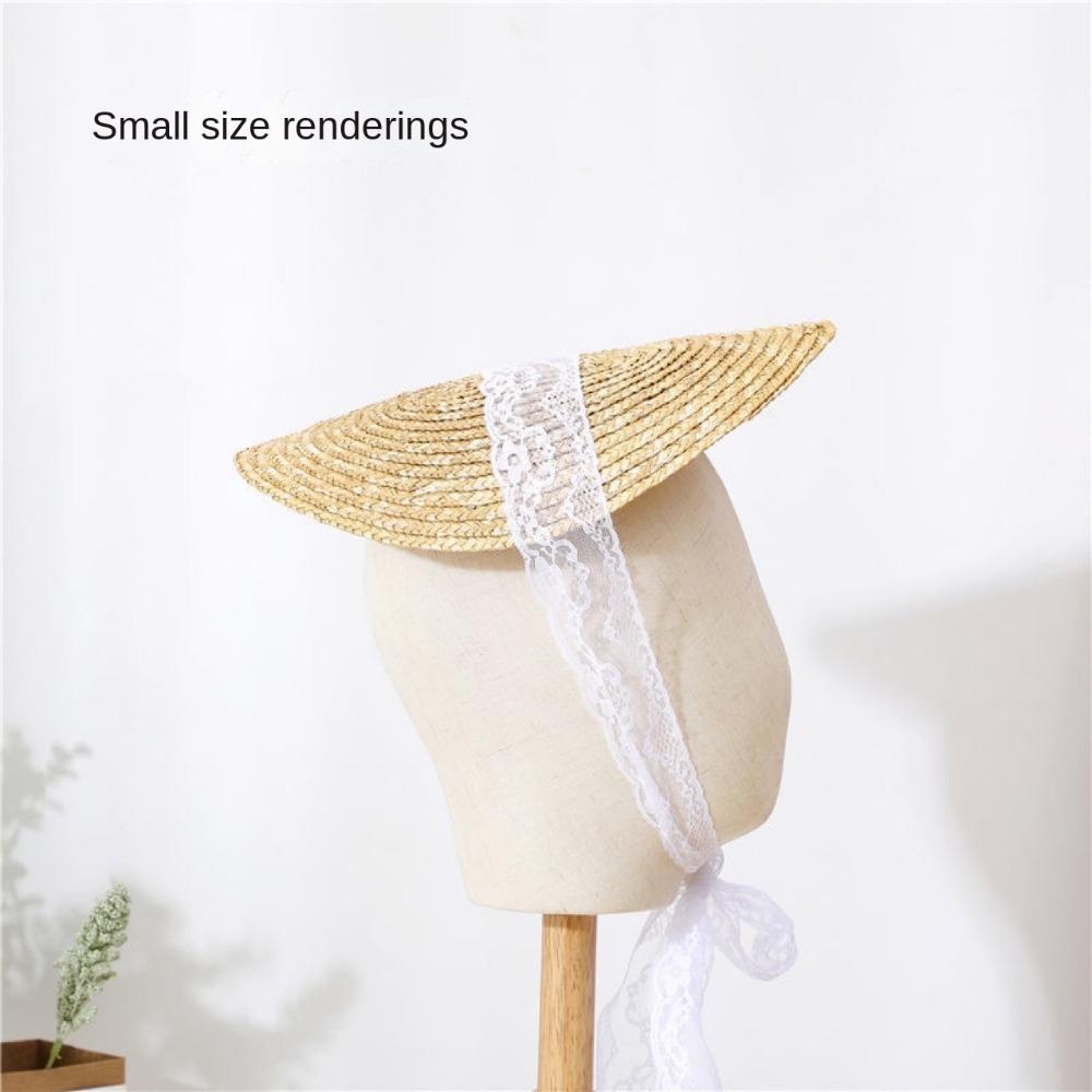 Sweet Lace-up Beach Hat French Style Flat Top Hat Outdoor Camping Beach Party Photo Props