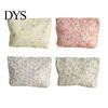 Compact Travel Case Floral Cotton Makeup Bag, Large Capacity Toiletry Bag with Multi Portable Beauty Storage Compartments, Cute Skincare Cosmetic