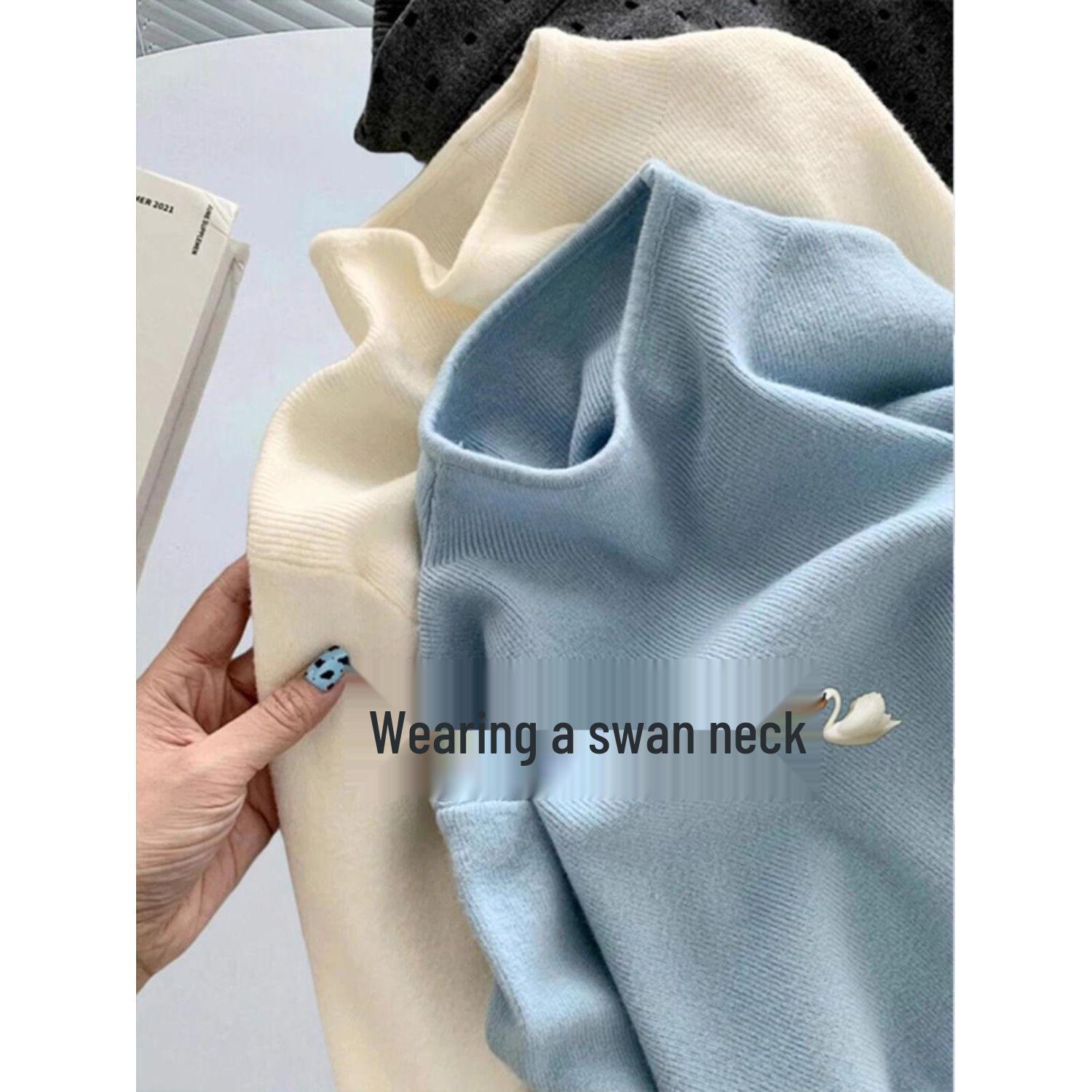 

Fufu Baby Blue Semi-High Neck Slim Fit Long Sleeve Knit Sweater for Autumn and Winter One Size