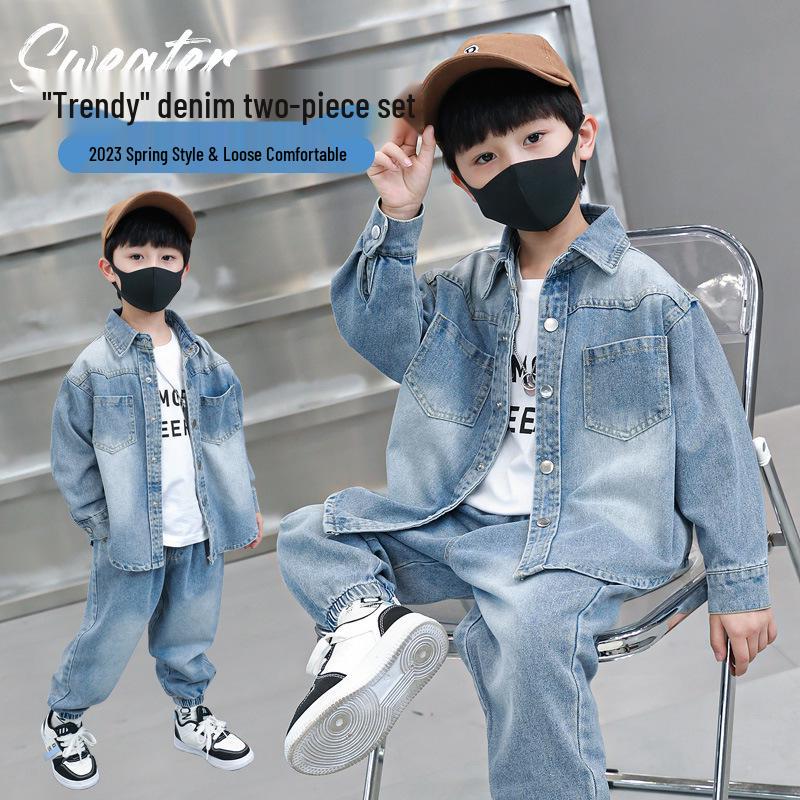 2025 Jungen Koreanischer Stil Frühling/Herbst Denim Zweiteiler Strickjacke Set