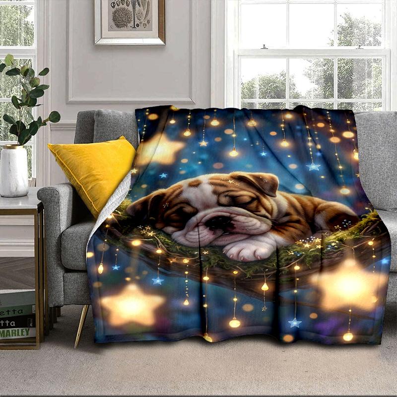 Cartoon Bulldog Stars Blanket Flannel Blanket Throw Blanket Sofa Cover Blanket Soft Premium Blanket Picnic Blanket Tv Blanket Gifts