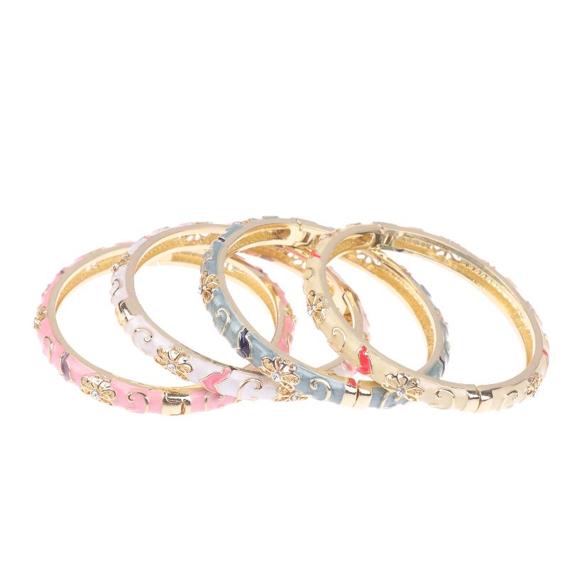 Vintage Enamel Flower Bracelet Ethnic Style Cloisonne Bangle Elegant Luxury Exquisite Bangles For Women  Jewelry