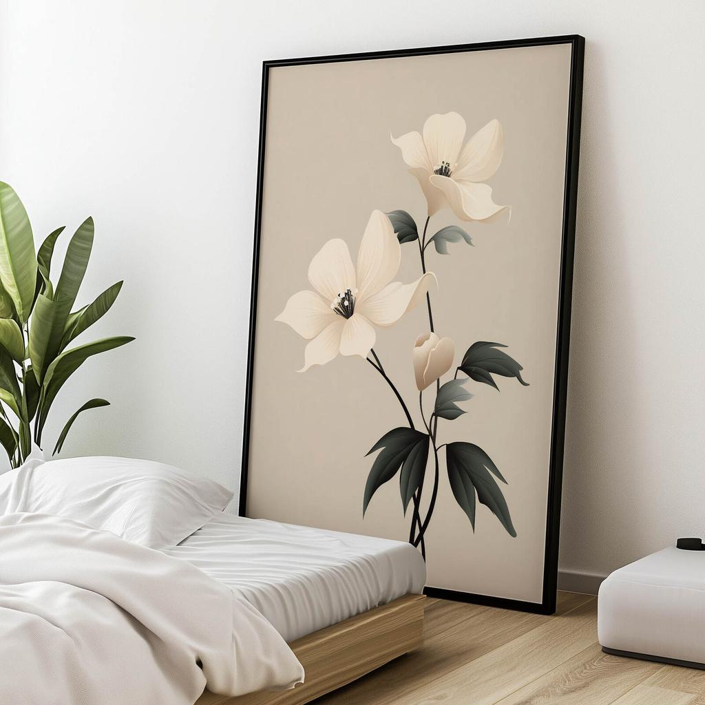 White Elegance - Minimalist Floral Poster White Elegance - Minimalist Floral Poster, 40X50 Cm, Frameless, Matte Paper 230 Gsm