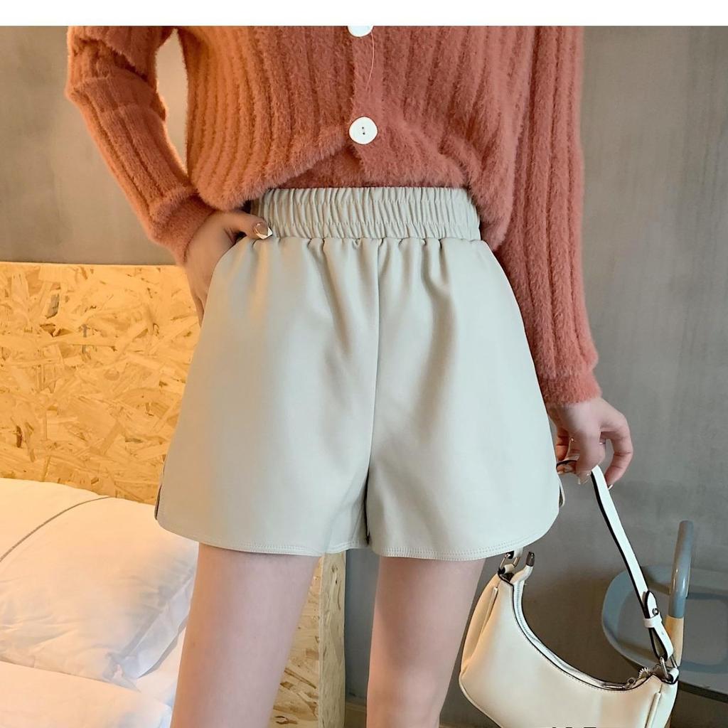 Women's Fall Winter High Waisted Slimming Plus Size Loose Outer Wear A-Line Wide Leg PU Leather Shorts Mini Shorts Versatile Slim Fit Hot Pants