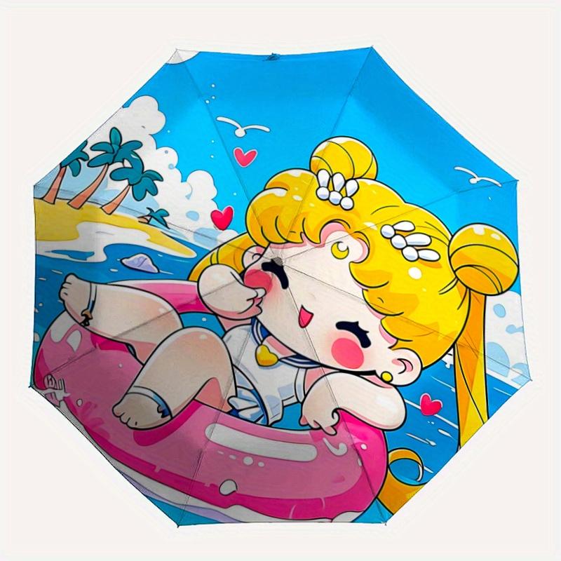 1pc Lively Sailor Moon Automatic Opening and Closing Umbrella - Lightweight 3-Fold Design, Suitable for Fans, Travel, Daily Use, Interesting