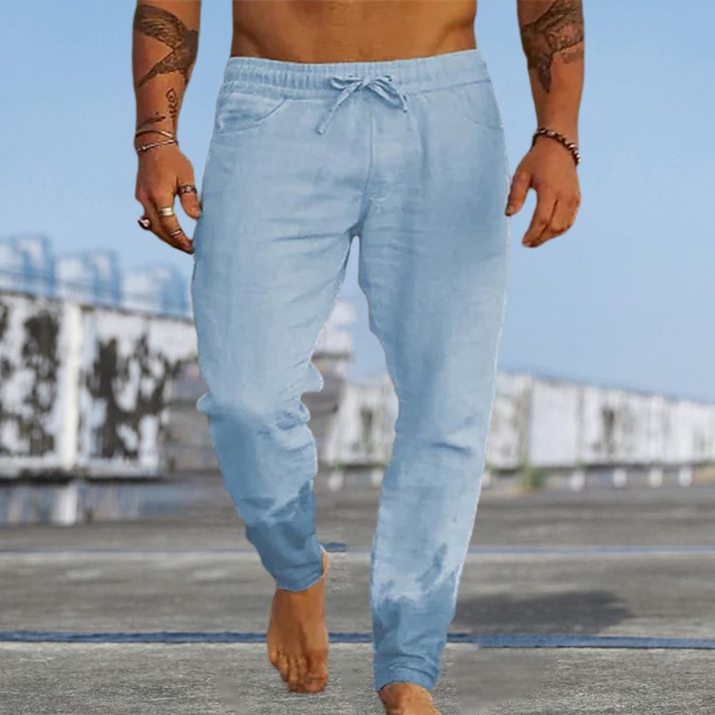 Herrenhose mit Kordelzug und elastischer Taille, einfarbig, Taschen, locker, lässig, dünn, weich, schnelltrocknend, knöchellang, Herrenhose für den Alltag, Strandhose