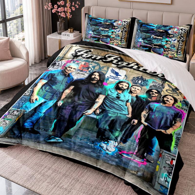 Foo Fighters 3-teiliges Bettwäsche-Set Bettbezug mit zwei Kissenbezügen für Schlafzimmer Heimdekoration