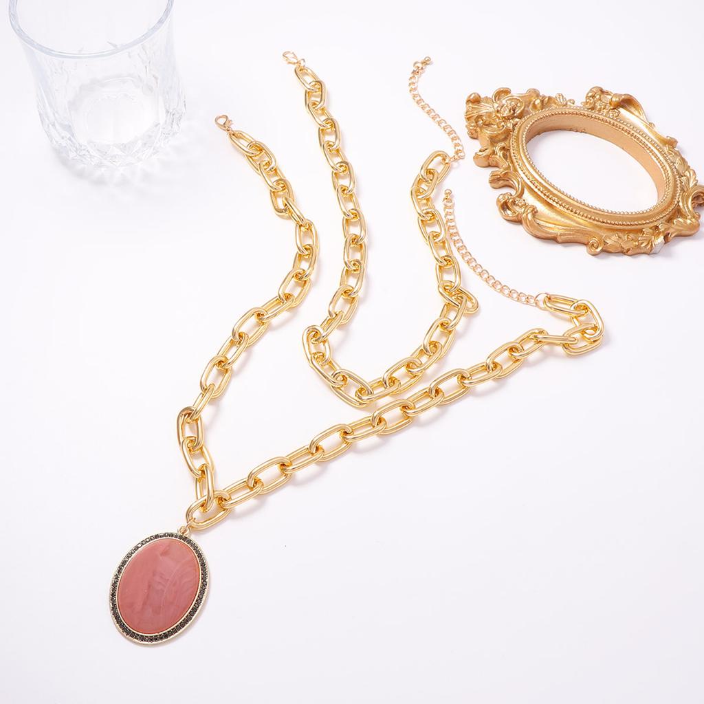 Fashion Trend Casual Versatile Alloy Resin Pendant Double Chain Daily Commuter Women's Necklace
