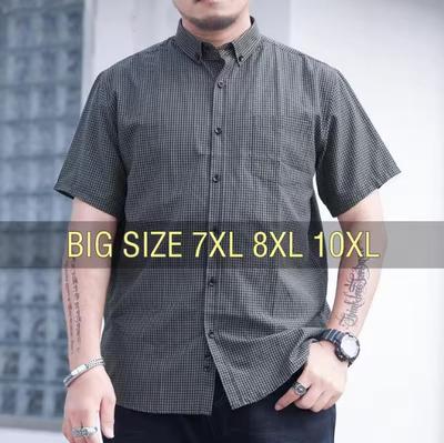 Men Shirt Plaid Short Sleeve Oversize 10XL Plus Size Summer Formal Casual Retro Business Casual Shirt