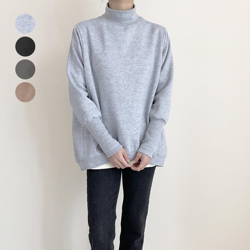 Autumn Winter New Style Fleece Lined Thickened Fashion Loose Slim Fit Half Turtleneck Long Sleeve Inner Wear Top For Women