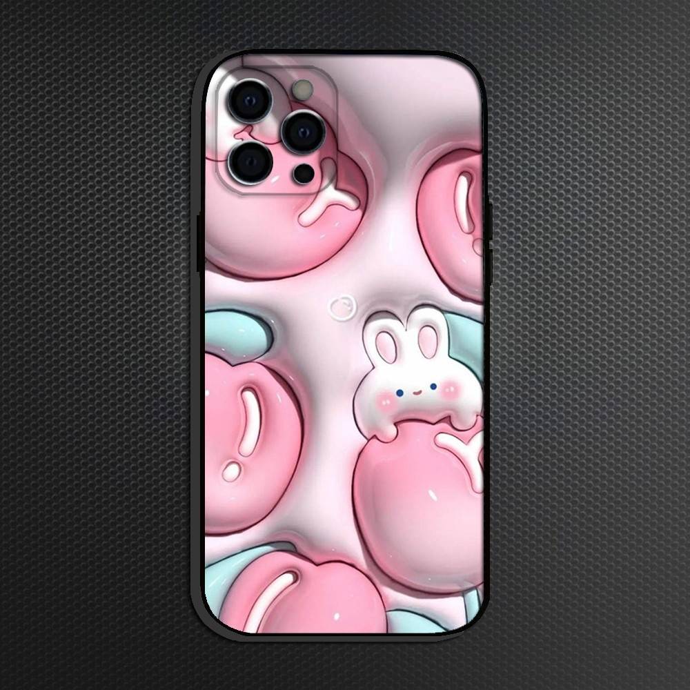 Kawaii Rabbit Phone Case For iPhone 16,15,14,13,12,11 Plus,Pro Max, Others Soft Black Cover