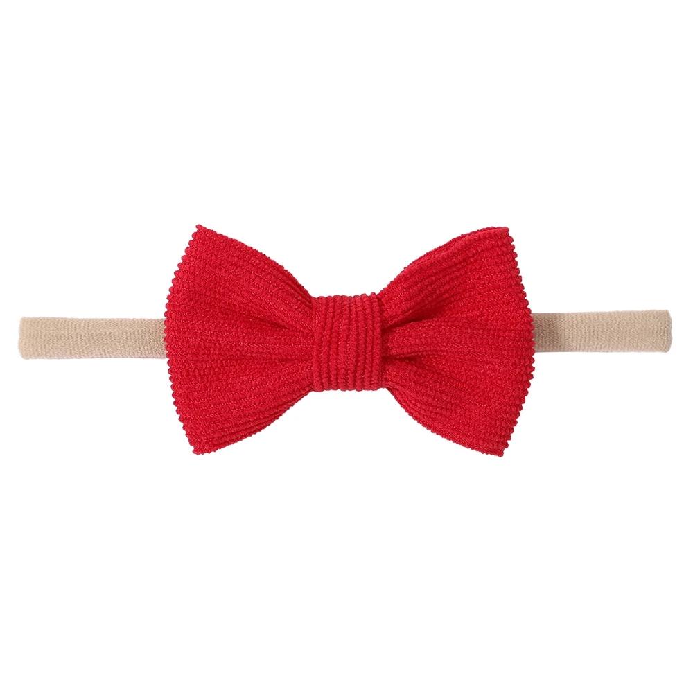 Solid Color Kids Bows Headband for Baby Girl Cute Handmade Knitted Bowknot Children Hair Ties Headwear Hair Accessory