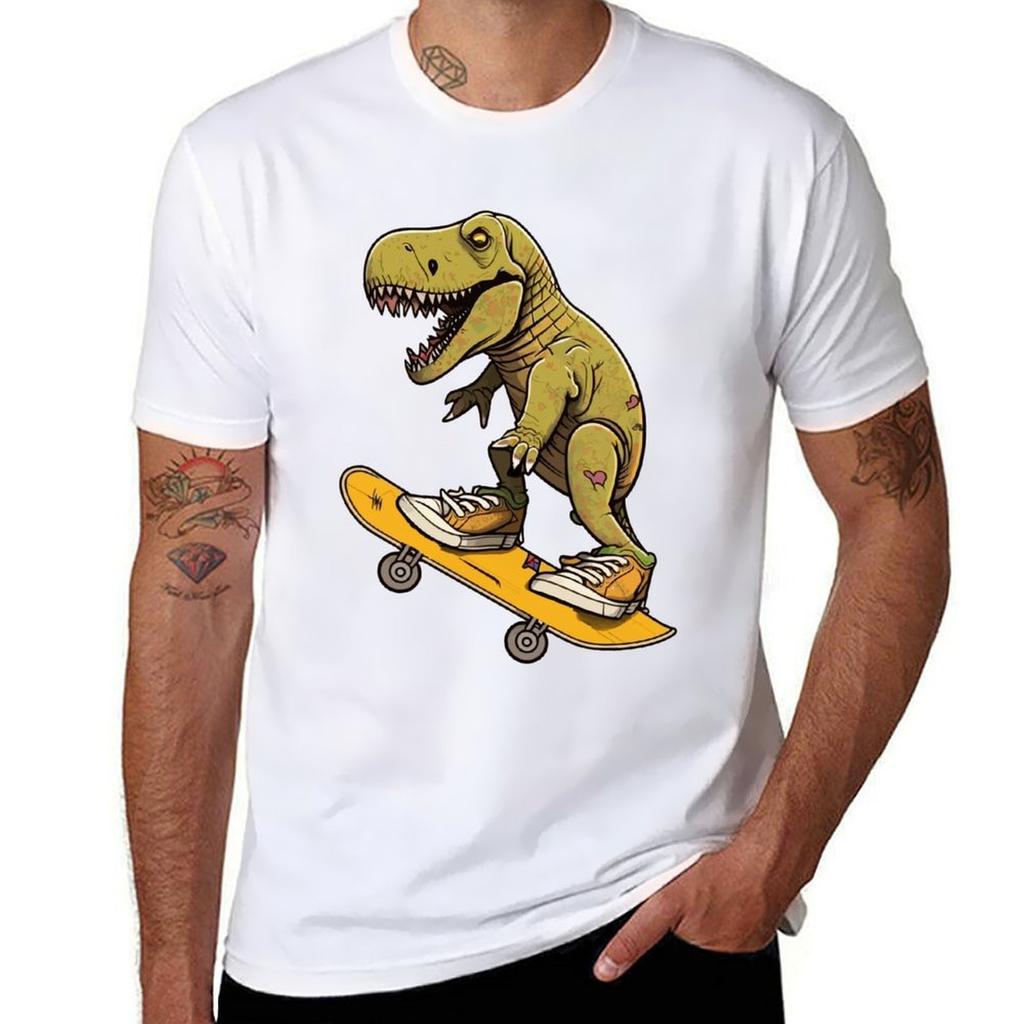Dinosaur Skating Trex TShirt Durable Work Wear TShirt