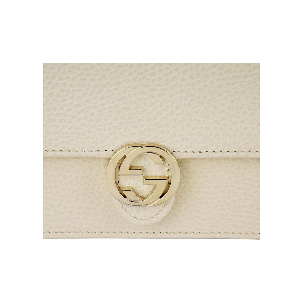 GUCCI Logo Double G Logo Lychee Pattern Cowhide Mailman Bag Envelope Bag Chain Bag Wallet Shoulder Crossbody Bag Small Women's Size White