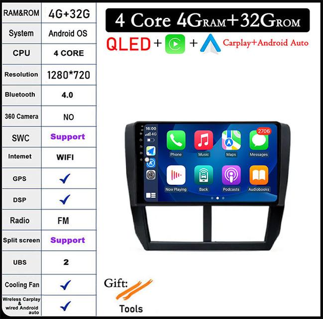 9 Lnch For Subaru Forester 3 SH WRX 2008-2014 Android 14 Car Radio Video GPS IPS Multimedia Stereo Screen DSP Auto Navigation
