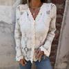 Women's V Neck Long Sleeve Crochet Cardigan Loose Fit Elegant Commuter Lace Hollow Out Knit Top