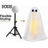 Witch Broomstick with Lights Halloween Ghost Decoration Broom, Spooky Sequins Mesh White Ghost, Cute Photo Prop Adjustable Standing for Party,
