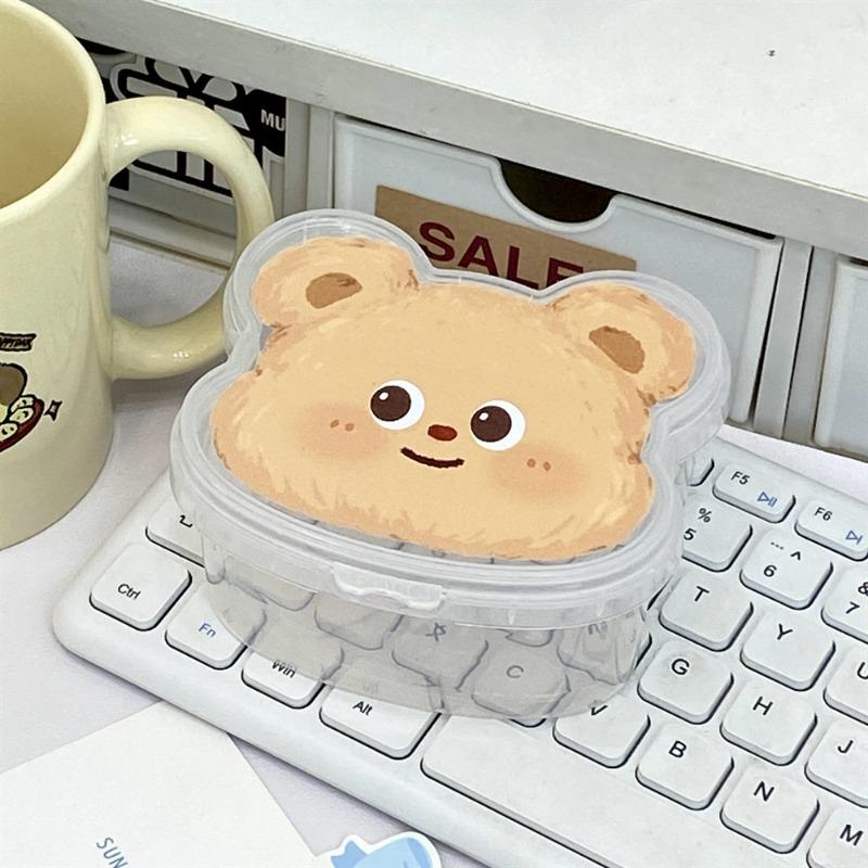 Cute Cartoon Butter Bear PP Storage Box Girl's Office Stationery Desktop Organizer Sticker Hairpins Dust-proof Flip Cover Box
