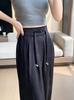 2025 Spring/Summer Women's Jacquard Satin Wide-Leg Pants: High-Waist, Buttoned, Slim-Fit, Casual Trousers.