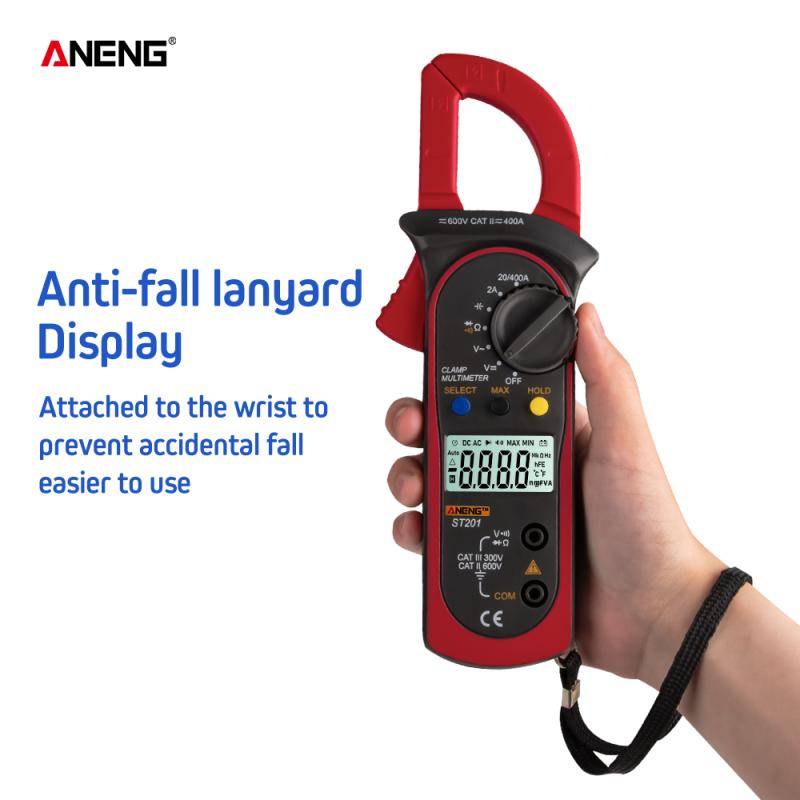 ANENG ST201 Digital Clamp Multimeter Ammeter Transistor Tester Voltage Tester Red Color