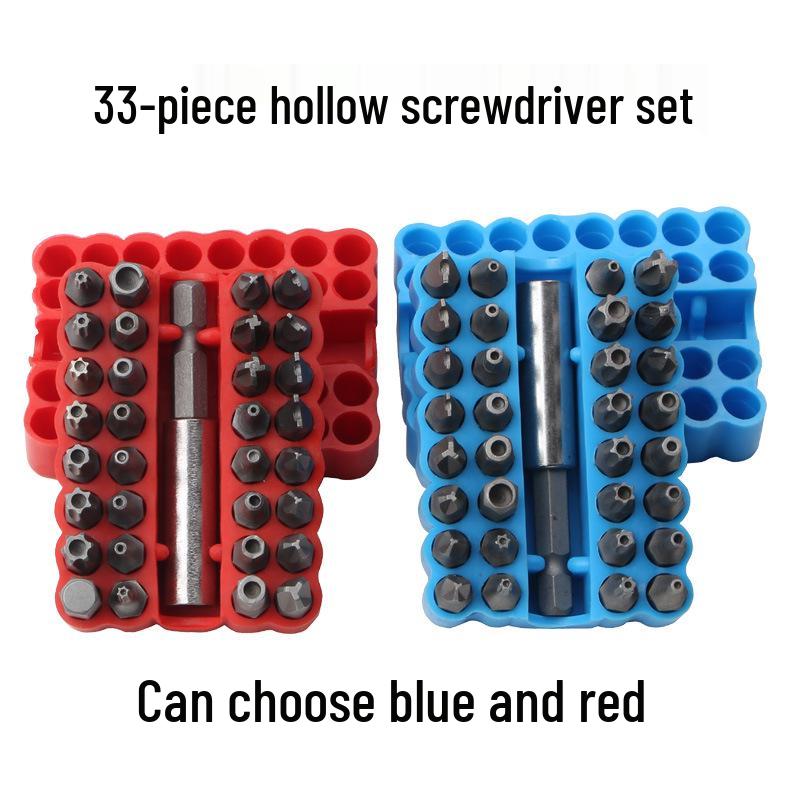 33-Piece Hollow Bit Set for Air/Electric Screwdrivers - Unique Shapes 33PC Red Solid Screwdriver Set