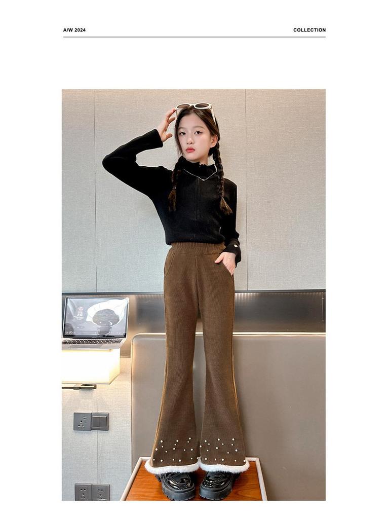 Girls' Micro-Flared Black Pants - Stylish & Warm for Autumn/Winter 2025