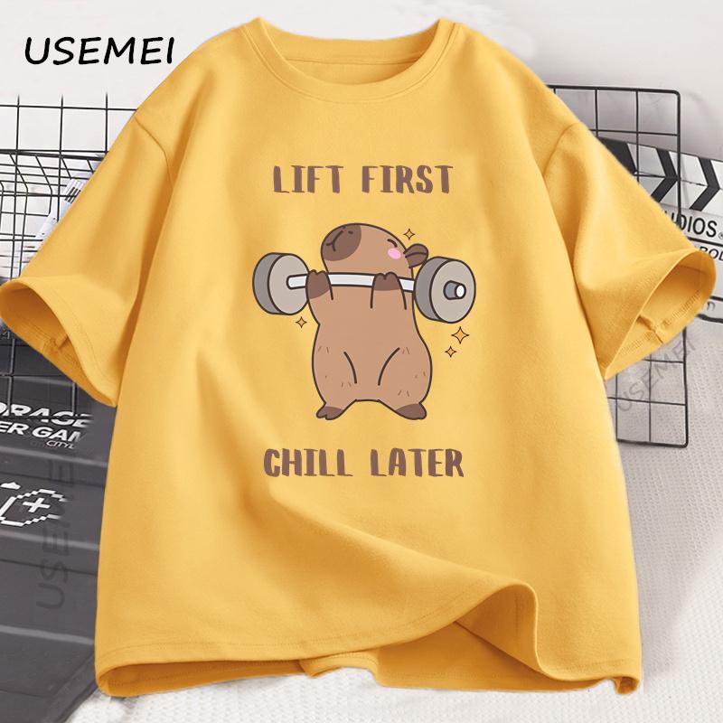 Capybara Gym T-Shirt Men Women Sports Weightlifting Tee Workout Fitness T Shirt Top Unisex Softstyle Loose Cotton Tshirt Clothes