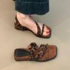 Thick-soled square head retro word with sandals women wear summer with skirts casual two sandals