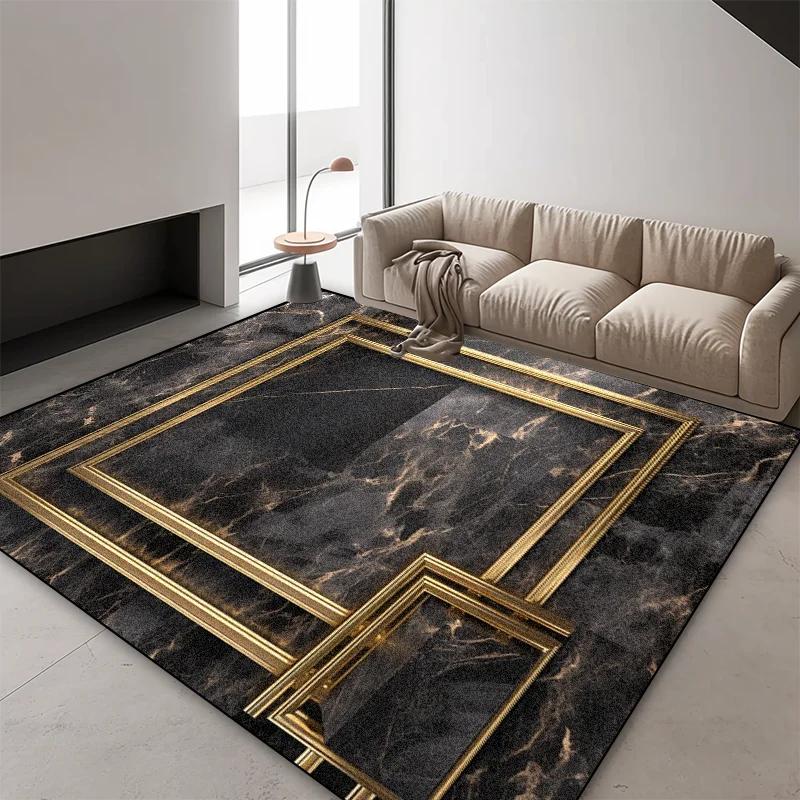 Europäischer Luxus Schwarz Gold Marmor Teppich Wohnzimmer Heimdekoration Tradition Rutschfeste Teppiche Schlafzimmer Garderobe Eingangstürmatte