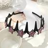 Korean Sparkly Rhinestone Flower Wavy Black Headband with Non-slip Teeth for Women