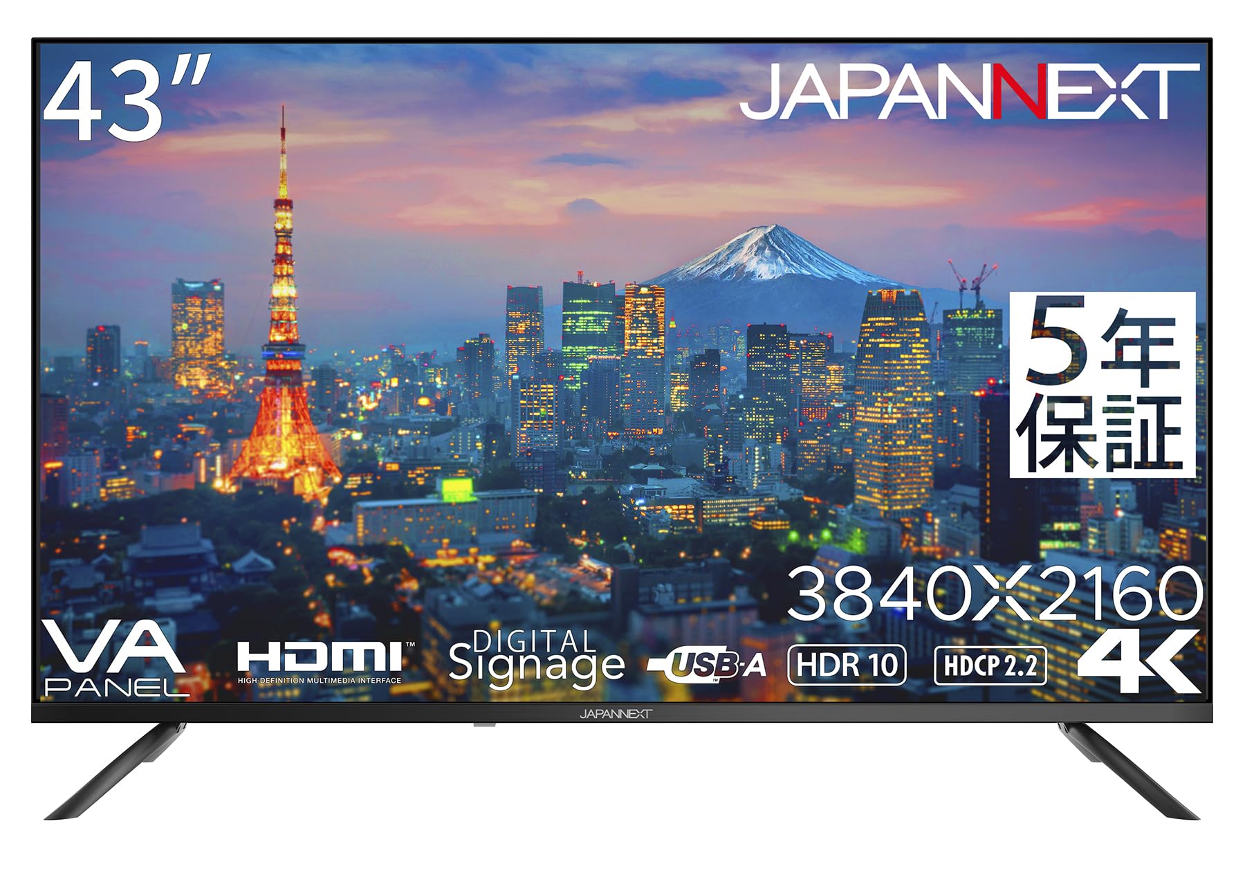 

[Модель із 5-річною гарантією] JAPANNEXT 43-дюймова панель VA, великий РК-монітор 4K JN-V43UHDR-U-H5, HDMI, HDR, відтворення, сумісна вивіска з USB