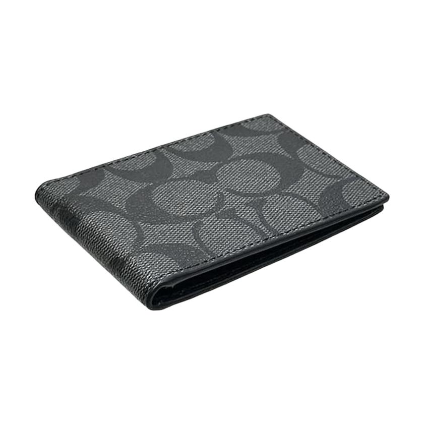 Coach Billfold Wallet 10 Classic Monogram Folded Solid Color Simple Fashion Card Slot ID Holder Coated Canvas With Calfskin Unisex Wallet CM166-QBMI5