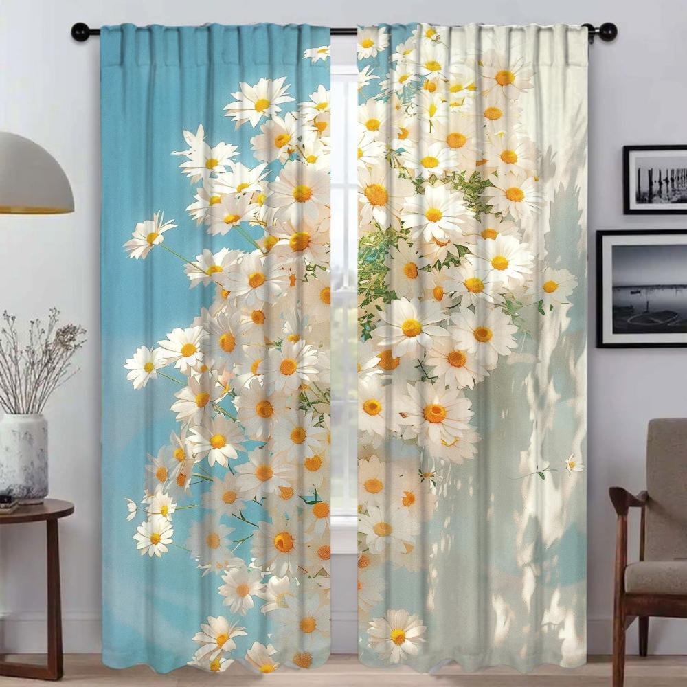 Spring Flower Kitchen Curtains for Camera Partition Modern Living Room Curtains 2 Pieces Tulle for Bedroom Blackout Curtain Home