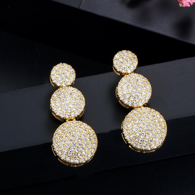 T0142 Bridal Dinner Wedding Full Diamond Accessories, High-End Zircon Round Necklace Earrings Bracelet Three-Piece Set