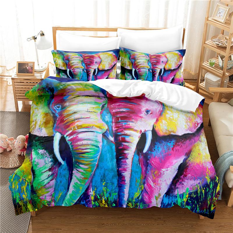 Color Elephant Duvet Cover Set 3D Print Wild Animals Pattern King Queen Full Size Comforter Cover For Kids Boys Girl Bedding Set
