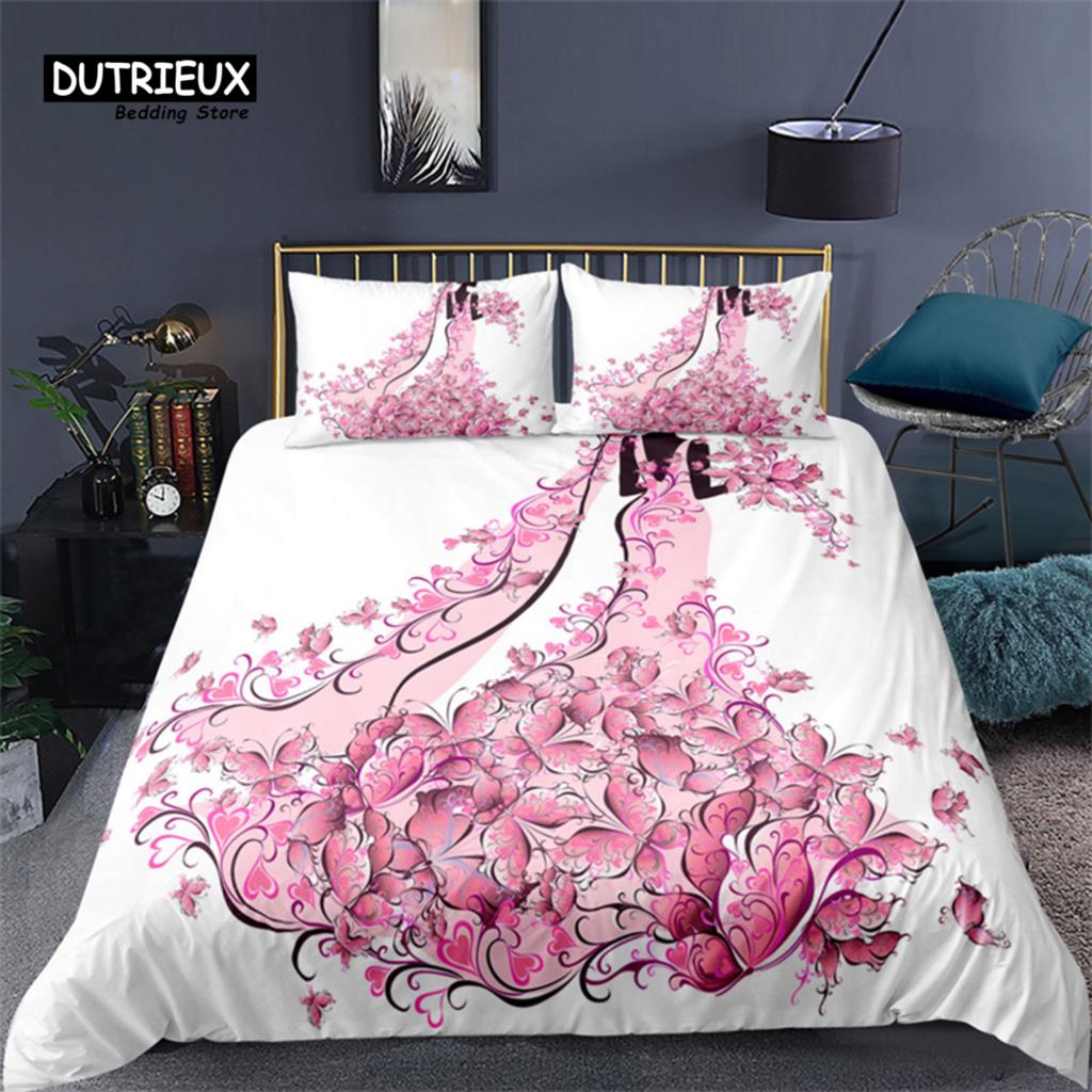 Golden Rose Floral Bedding Set Queen Romantic Style Fairy Girl Heart Duvet Cover Set Valentine'S Day Microfiber Comforter Cover