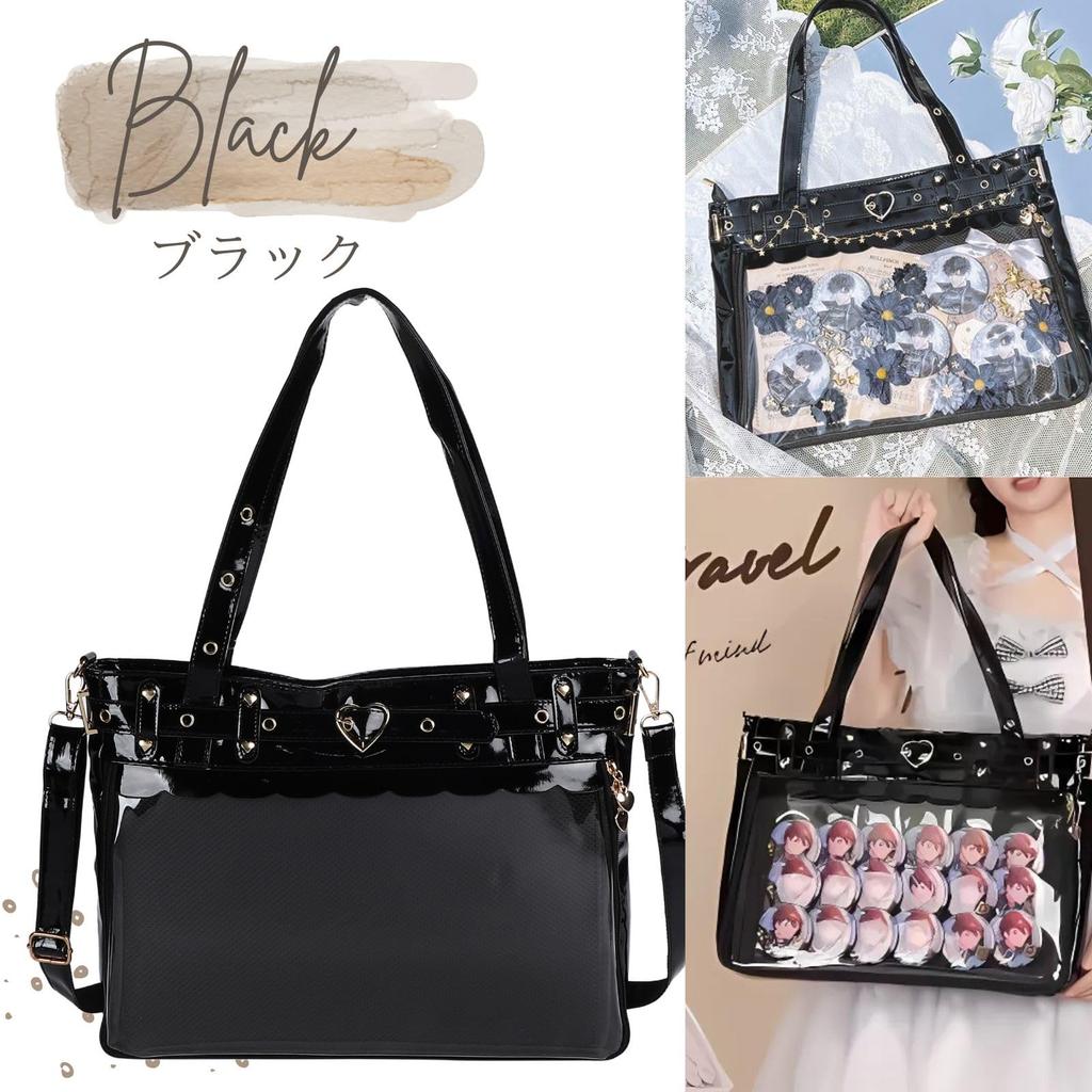 Harugio Ita Tote A4 Large Tote Black and Heart Ita Sheet Bag, Bag, Size, Bag, White, Cute, Stylish, Gothic, Design, Bag, Bag, Merchandise, Event,