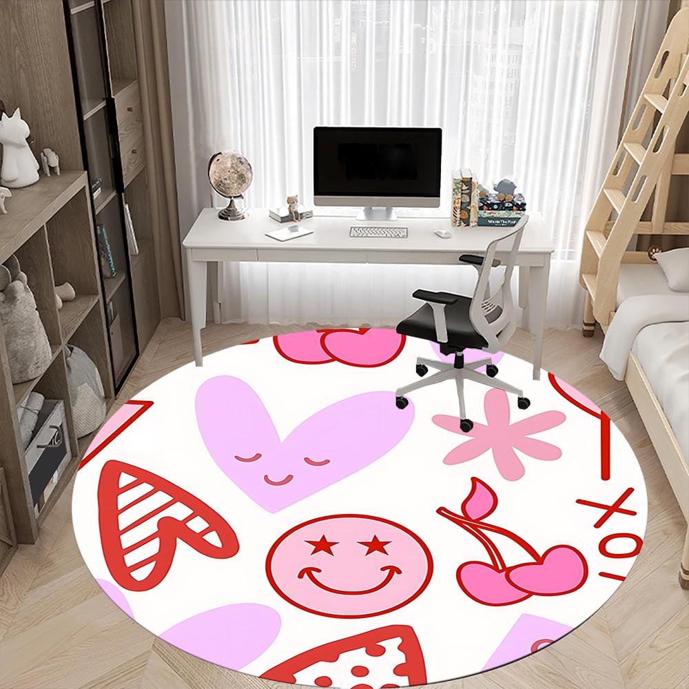 1pc Cherries Hearts Office Round Rug, Non-slip, Soft and Durable Office Rug for Interior Decoration, Perfect for Office, Beautiful Decoration yy260323