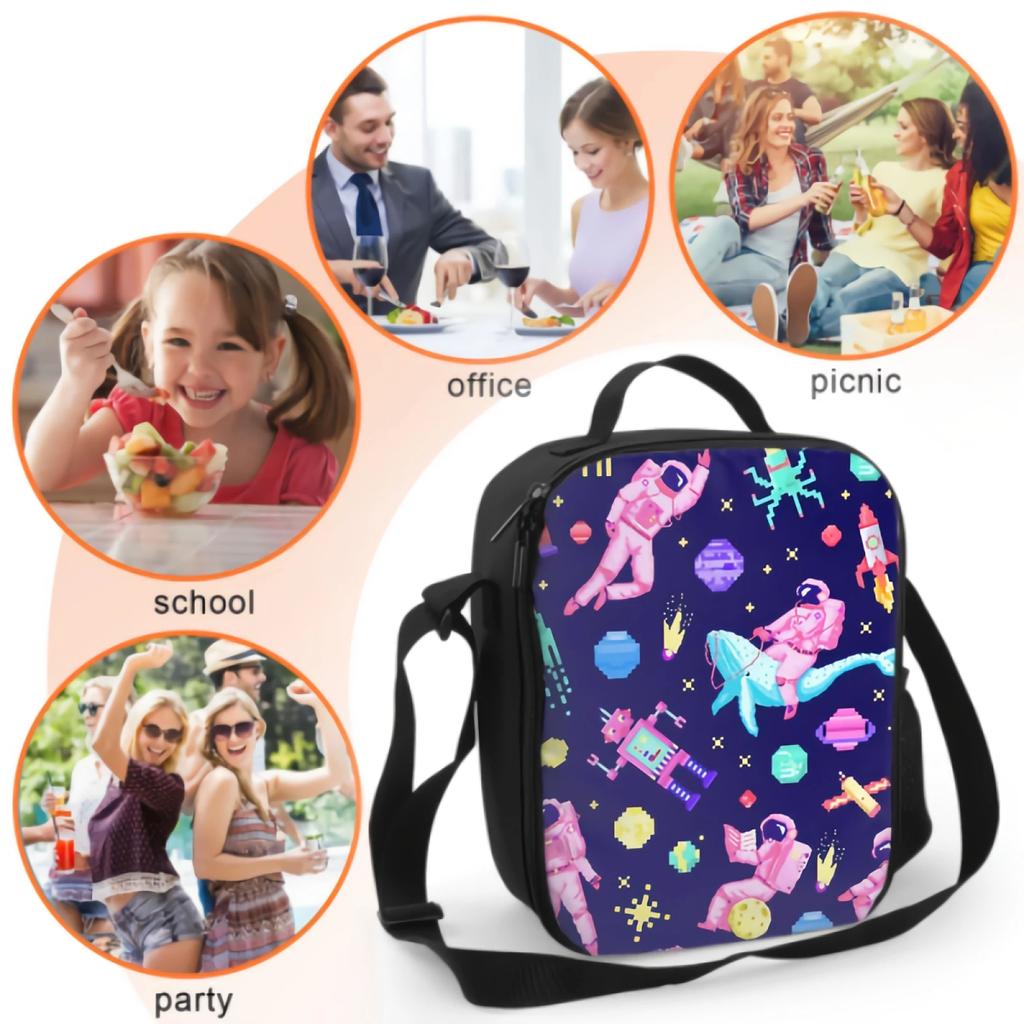 Cosmonaut On Whale Lunch Box Insulated Meal Bag Fantasy Space Stars Solar System Planets Lunch Bag Food Container for Kids