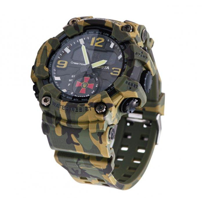 Taktische Sportuhr für Herren Besta Brave ZSU Army Green mit dem Wappen der Armee der Ukraine