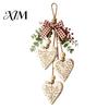 Wooden Hanging Ornaments for Home Heart-Shaped Decorative with LED Light, Rustic Farmhouse Heart Wall Pendant Indoor Decorations Bedroom Vintage Beads