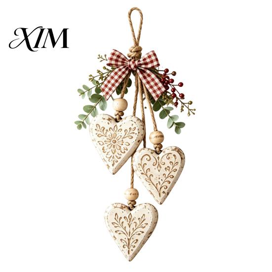 Wooden Hanging Ornaments for Home Heart-Shaped Decorative with LED Light, Rustic Farmhouse Heart Wall Pendant Indoor Decorations Bedroom Vintage Beads