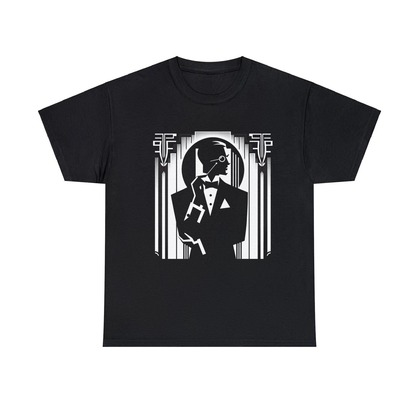 Unisex Adult T Shirt Art Deco Monochrome Gentleman Vintage Style Fashion Tee M