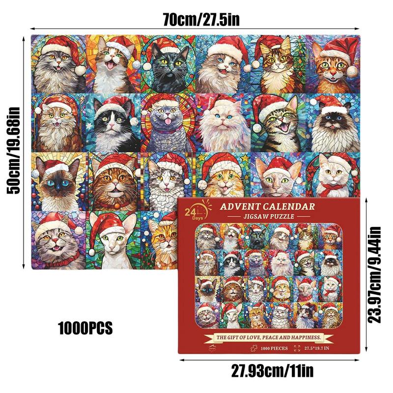 Christmas Advent Calendar Cartoon Cat Puzzles Home Decor Adults Puzzle Games Family Fun Floor Puzzles Educational Toys Gifts