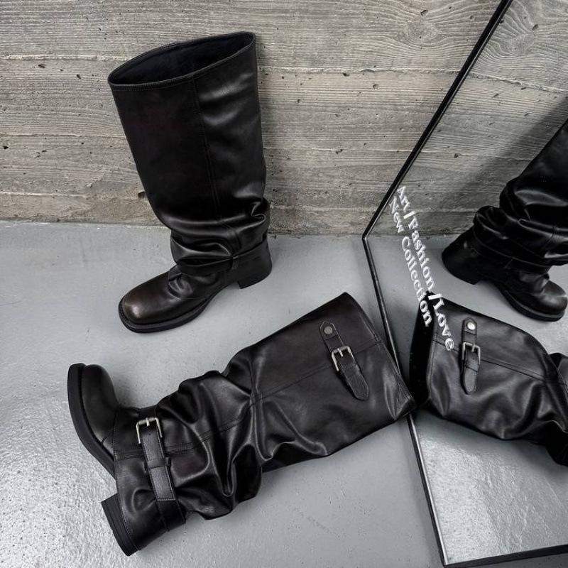 

Autumn and winter women s leather boots solid color medium heel large size women s boots big tube circumference Martin boots new versatile cowhide hi 40 чёрный