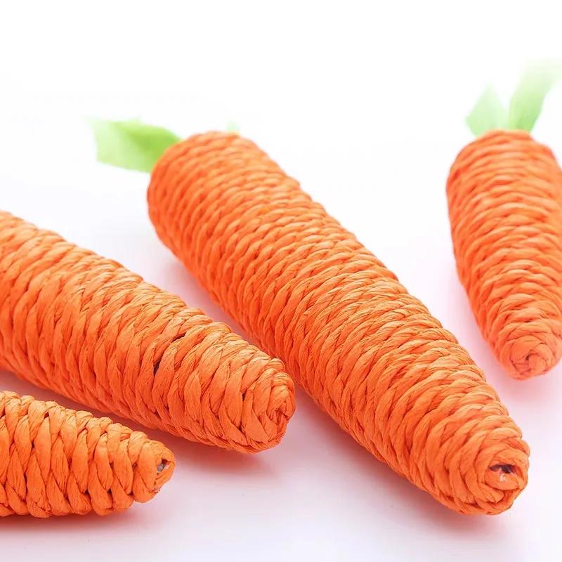 Carrot Pet Cat Toy Paper Rope Chew Toys Built-in Bell Small Animals Bite Resistant Rope Scratcher Clean Teeth Chew Interactive