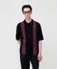 Men In Jungle Rockabilly Short Sleeve Knit Cardigan - Black/Burgundy