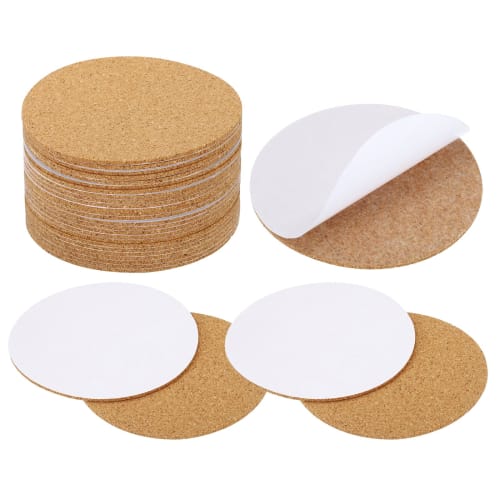 PATIKIL 100x2mm Self-Adhesive Cork Coasters, 25-Piece Set, Round Cork Cushions, Cork Backing Sheets, Reusable Cork Tiles, Cork Boards for Drinks, DIY