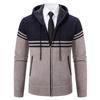 Men's Color Block Striped Hooded Cardigan Sweater - Plus Size Knitwear for Autumn & Winter